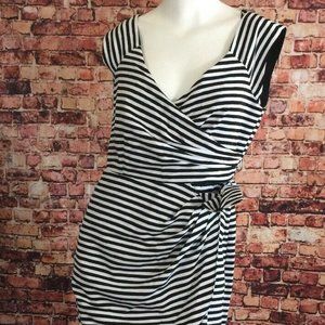 Worthington Black White Suzette Stripe Faux Wrap
